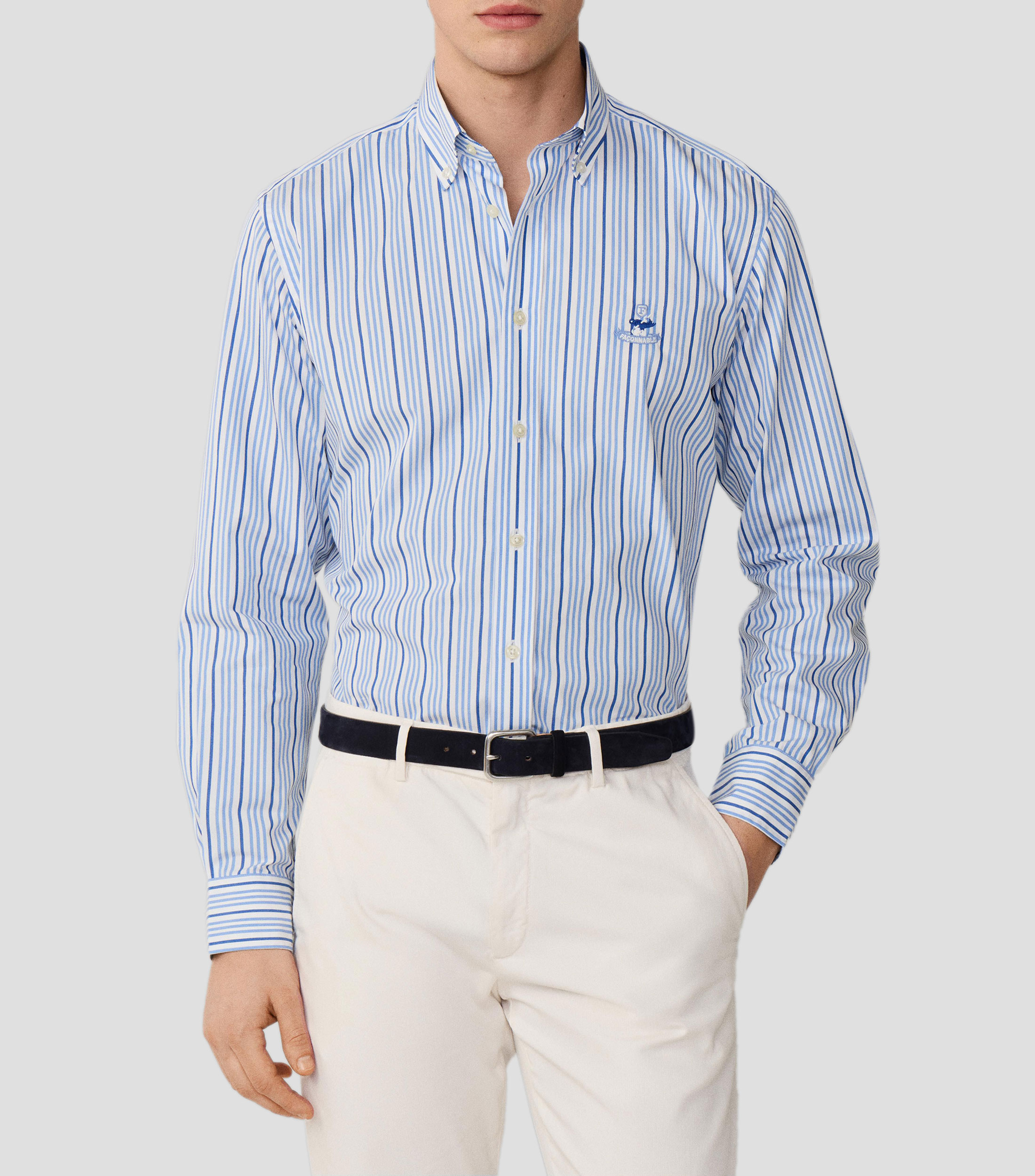 Camisa a rayas de manga larga Hombre